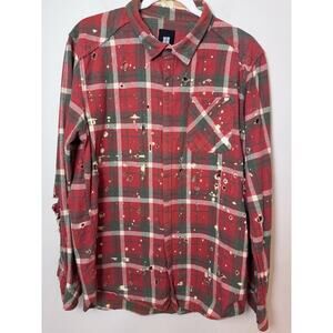 Insight Mens Flannel Shirt Distressing Red Plaid Sz L